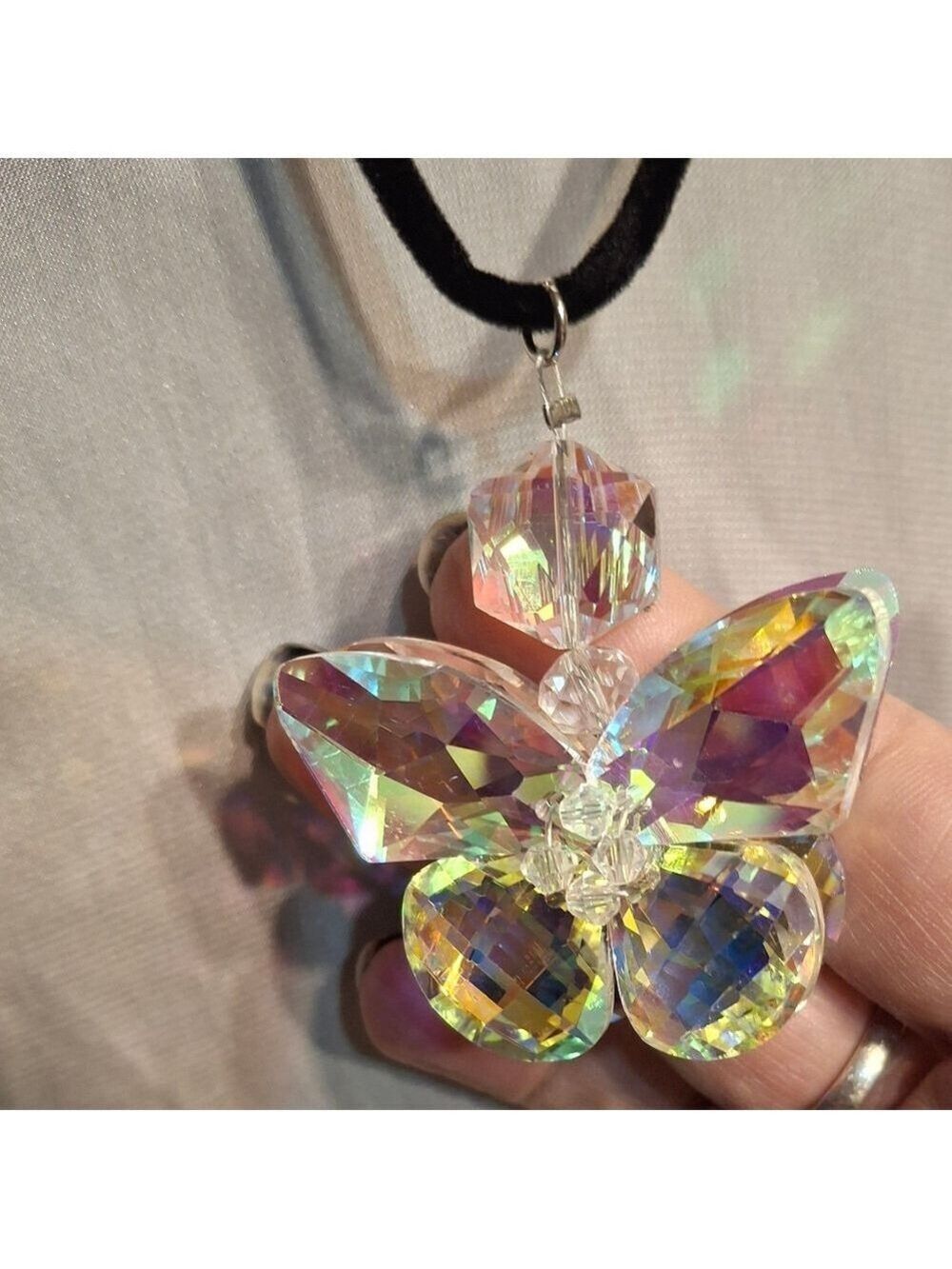 Crystal butterfly 3-D pendant Black velvet necklace 18"-20" New handcrafted